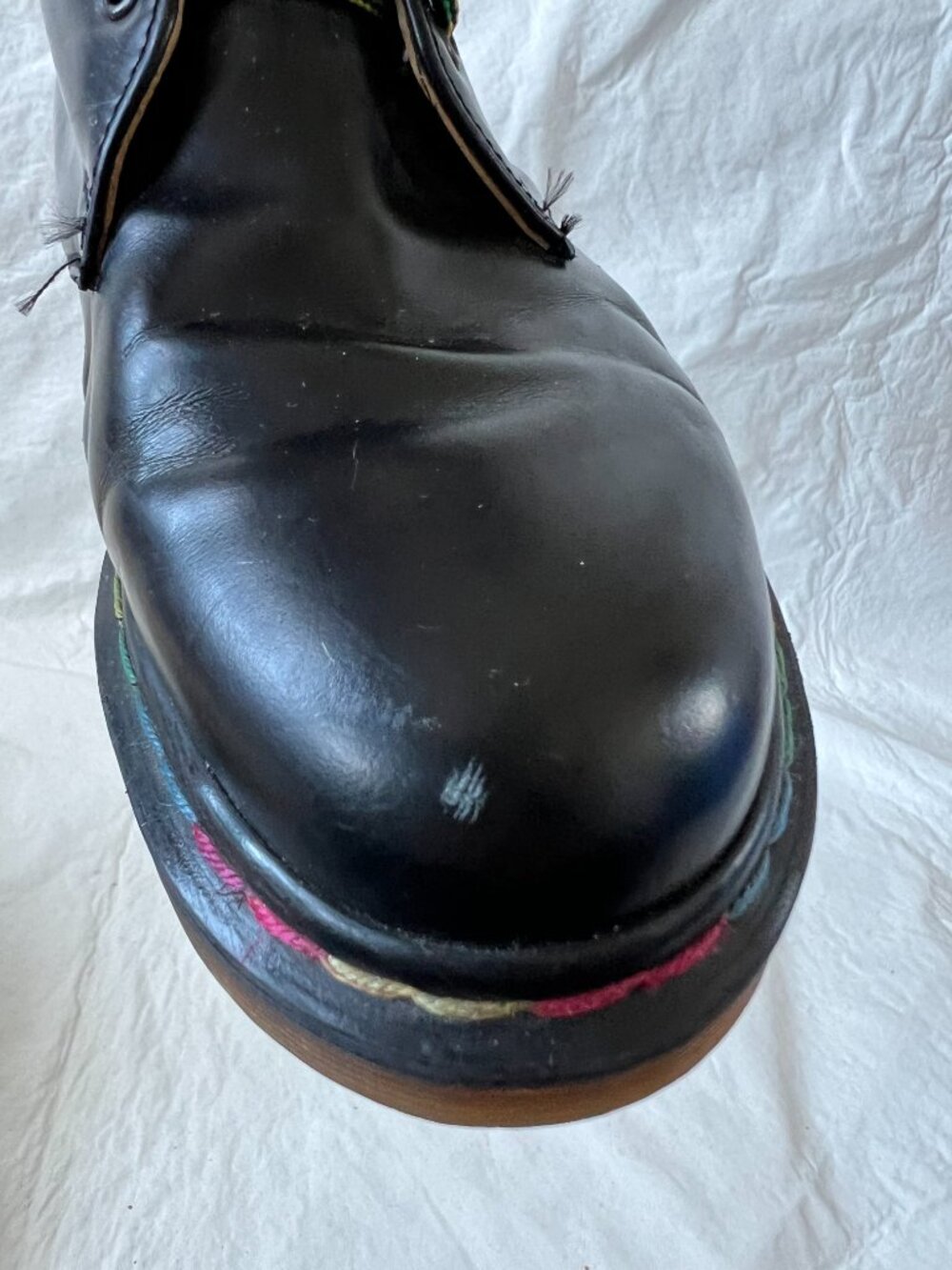 Dr Martens shoes 1461 oxfords UK 5 US 7 black leather double stitched rainbow - Picture 12 of 15
